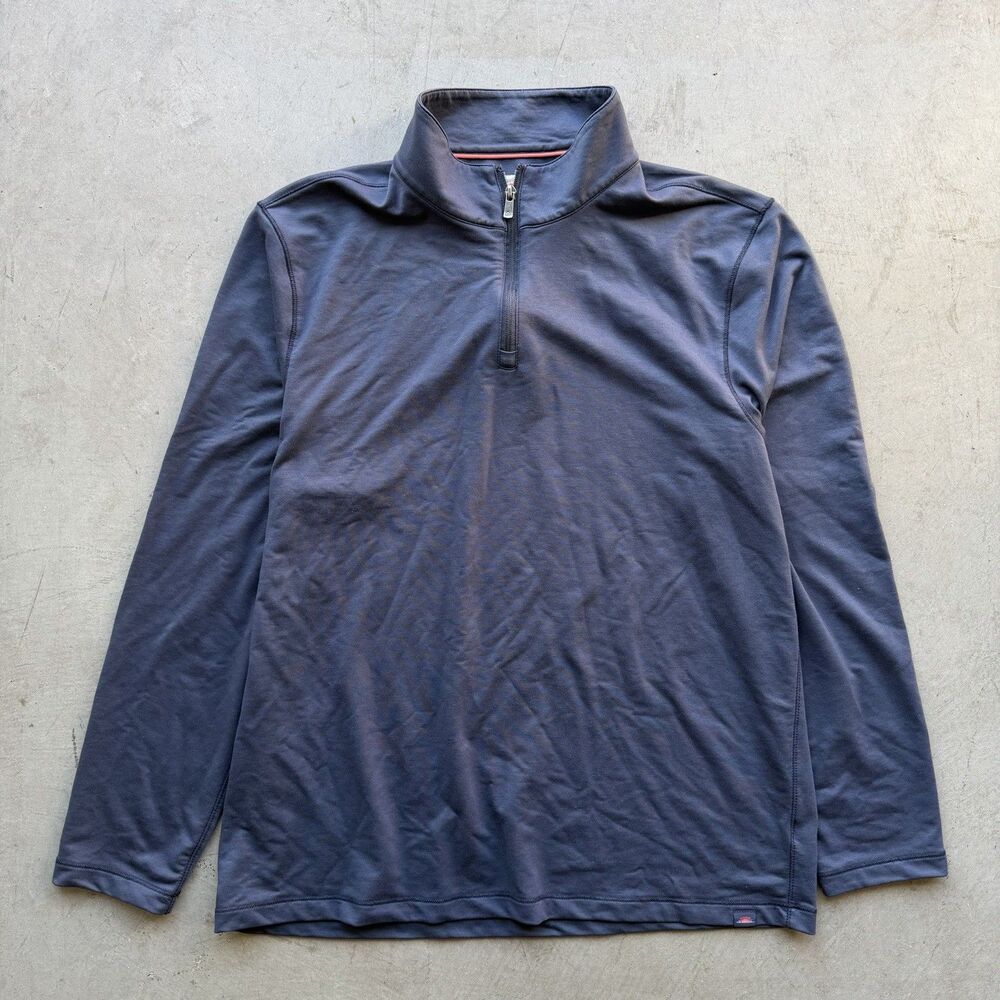 Faherty Pullover Mens L Navy Blue 1/4 Zip Sweater Pullover Mock Collar Preppy